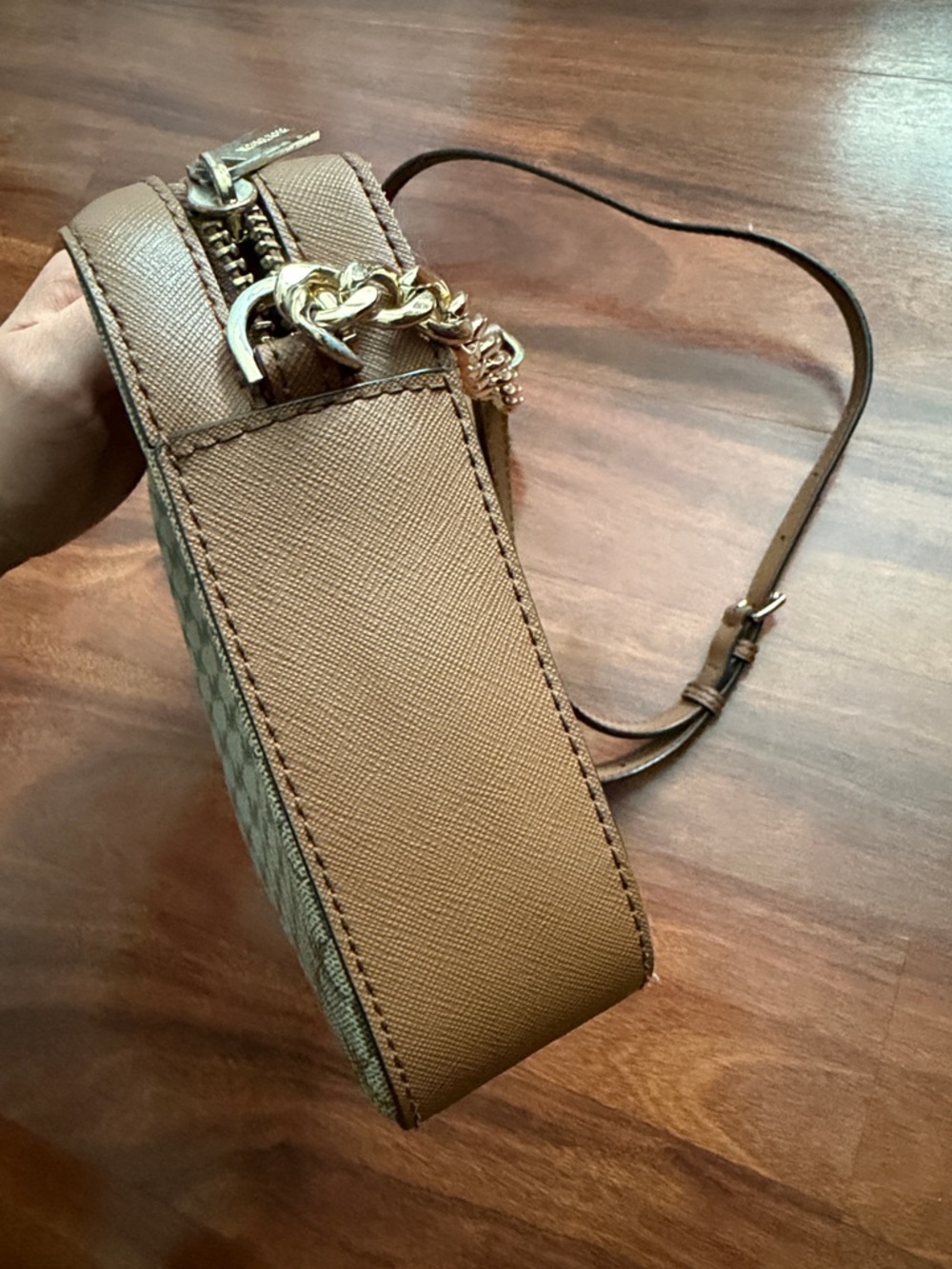 Michael Kors Beige Brown Signature MK Crossbody Bag - Picture 16 of 17